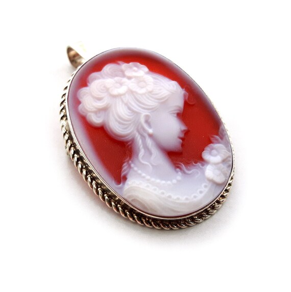 Red Cameo Brooch & Pendant Lady Italian Cameo Jewelry Donadio 
