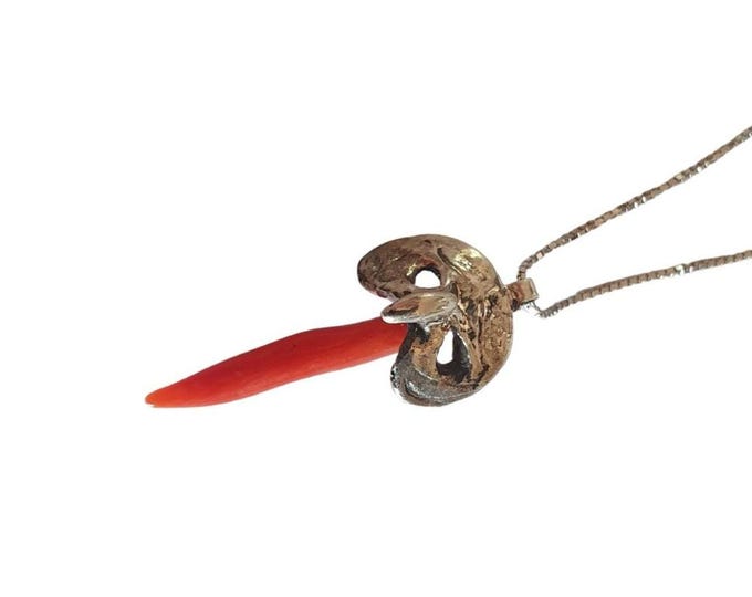 Sterling Silver Italian Horn Pendant, Lucky Red Coral Charm