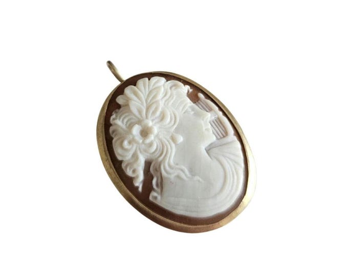 18kt Gold Sardonyx Shell Cameo Brooch Pendant: Sappho Italian Jewelry