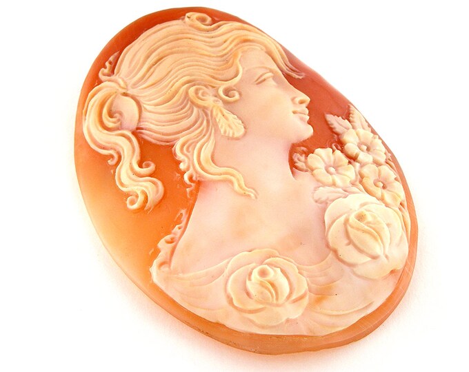 Shell cameo Lady w/ fiori cammei italiani donadio cameo shell carnelian cameo camée l ル'ズ камеяメオ