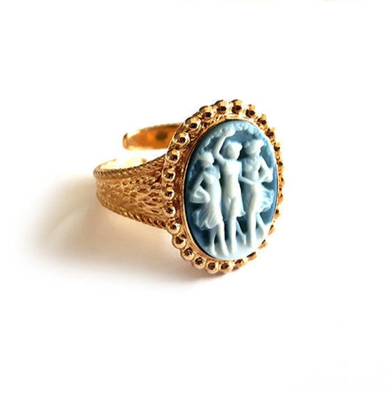 Blue cameo ring three graces italian cameo jewelry donadio Etsy