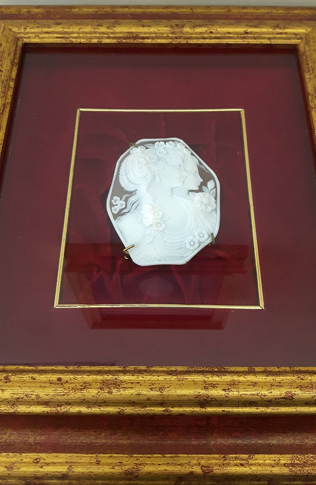 Shell cameo panel double goddess profile cameos picture wood Shell cameo panel double goddess profile cameos picture wood