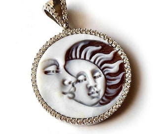 Shell cameo pendant moon & sun italian cameo jewelry donadio cameo shell pendentif camée colgante camafeo