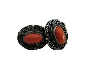 Orecchini boho in corallo vintage da lobo montati in argento brunito sterling 925 regalo pasqua per donne regalo per lei regalo per ragazze