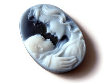 Blue stone cameo mother & child italian stone cameo jewelry donadio agate stone cameo camée lâche ルーズカメオ свободная камея camafeo flojo