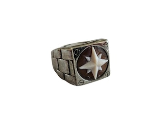 Wind Rose Cameo Ring: Sterling Silver Sardonyx Shell, Adjustable