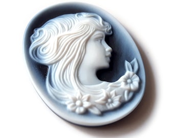 Blue Agate Stone Cameo: Long Hair Lady, Italian Jewelry