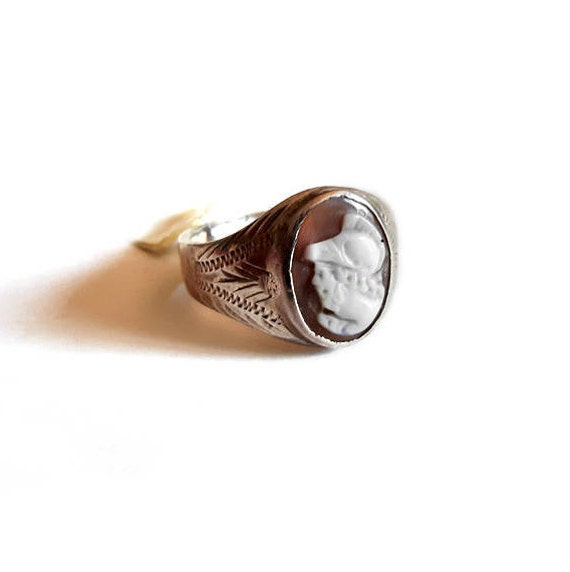 Vintage Man Cameo Ring Oval Italian Cameo Jewelry Donadio Cameos