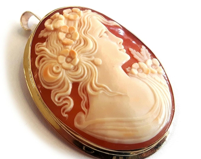 Gold cameo brooch & pendant greek goddess italian cameo jewelry donadio cameos shell broche camée camafeu colgante Камуфляжная брошь カメオブローチ