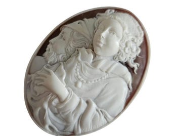 Hand Carved Sardonyx Shell Cameo: Zeus & Venus, Italian Jewelry
