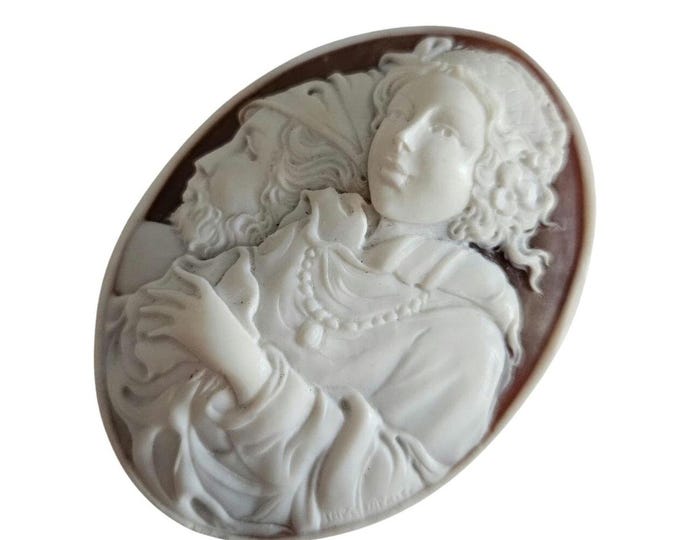 Hand Carved Sardonyx Shell Cameo: Zeus & Venus, Italian Jewelry