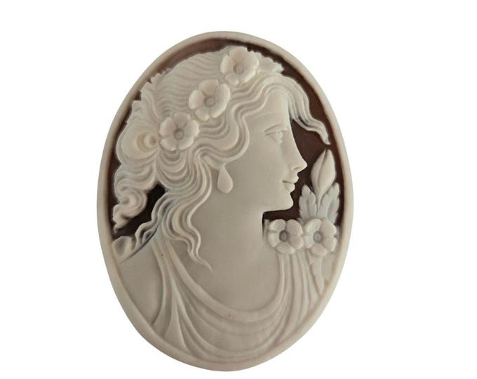 Flora Goddess Sardonyx Shell Cameo: Italian Donadio Cameo (50x40mm)