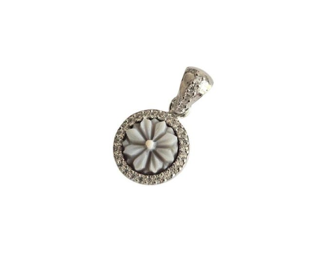 Handmade Lotus Flower Cameo Charm, Sterling Silver, Italian Jewelry