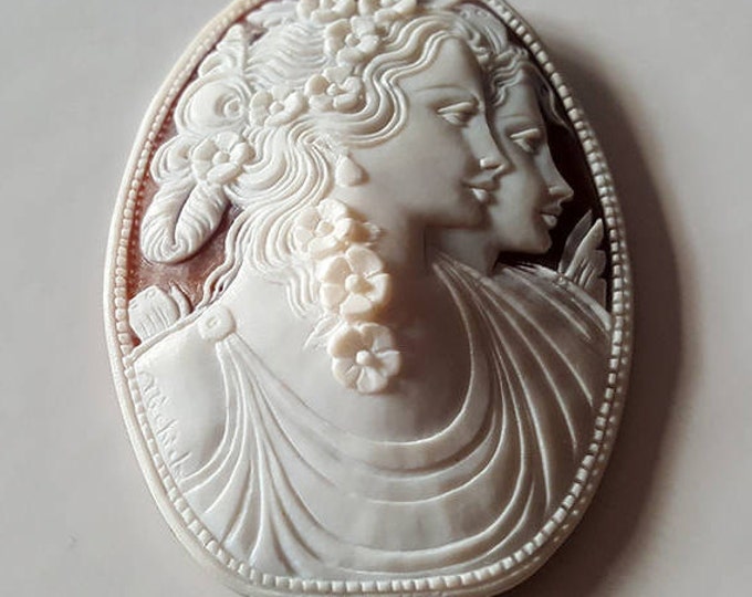Loose Shell Cameo: Hand-Carved Flora, Sardonyx, 60mm