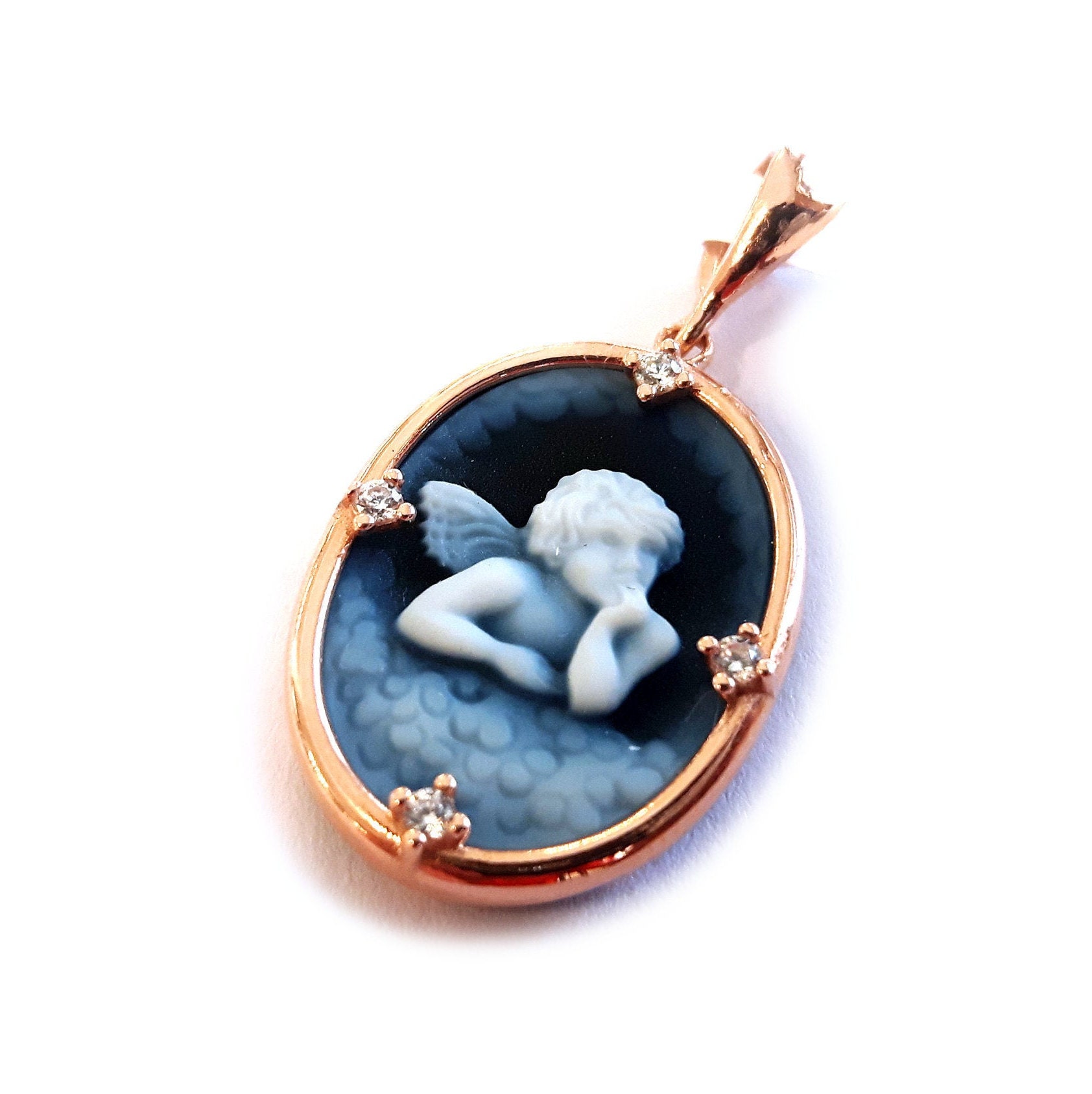 Blaue Kamine Anhänger Cherub Zirkons italienischen Stein Cameo | Etsy