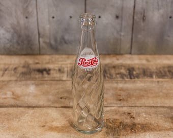 Vintage Pepsi Cola 8oz Spiral Bottle ACL Glass Bottle Red White Collectable Bottle