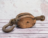 Vintage Madesco Products Double Wooden Pulley Rustic Industrial Primitive Barn Pulley Iron Hook Block Pulley Nautical Maritime Easton PA