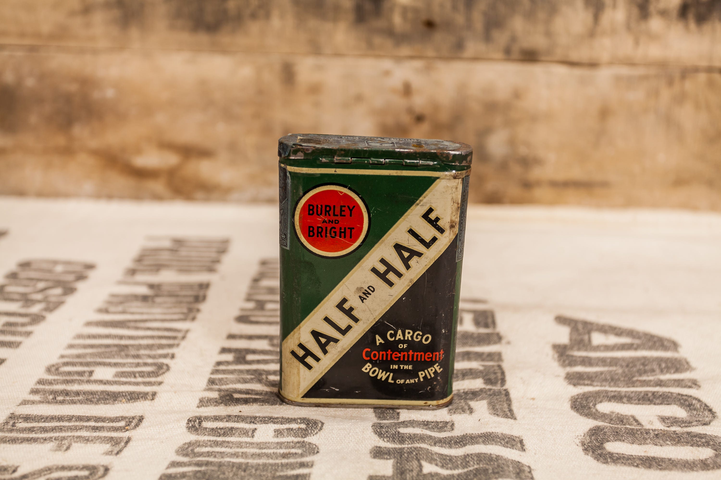 Vintage Burley and Bright Half & Half Pipe Tobacco Tin Green White
