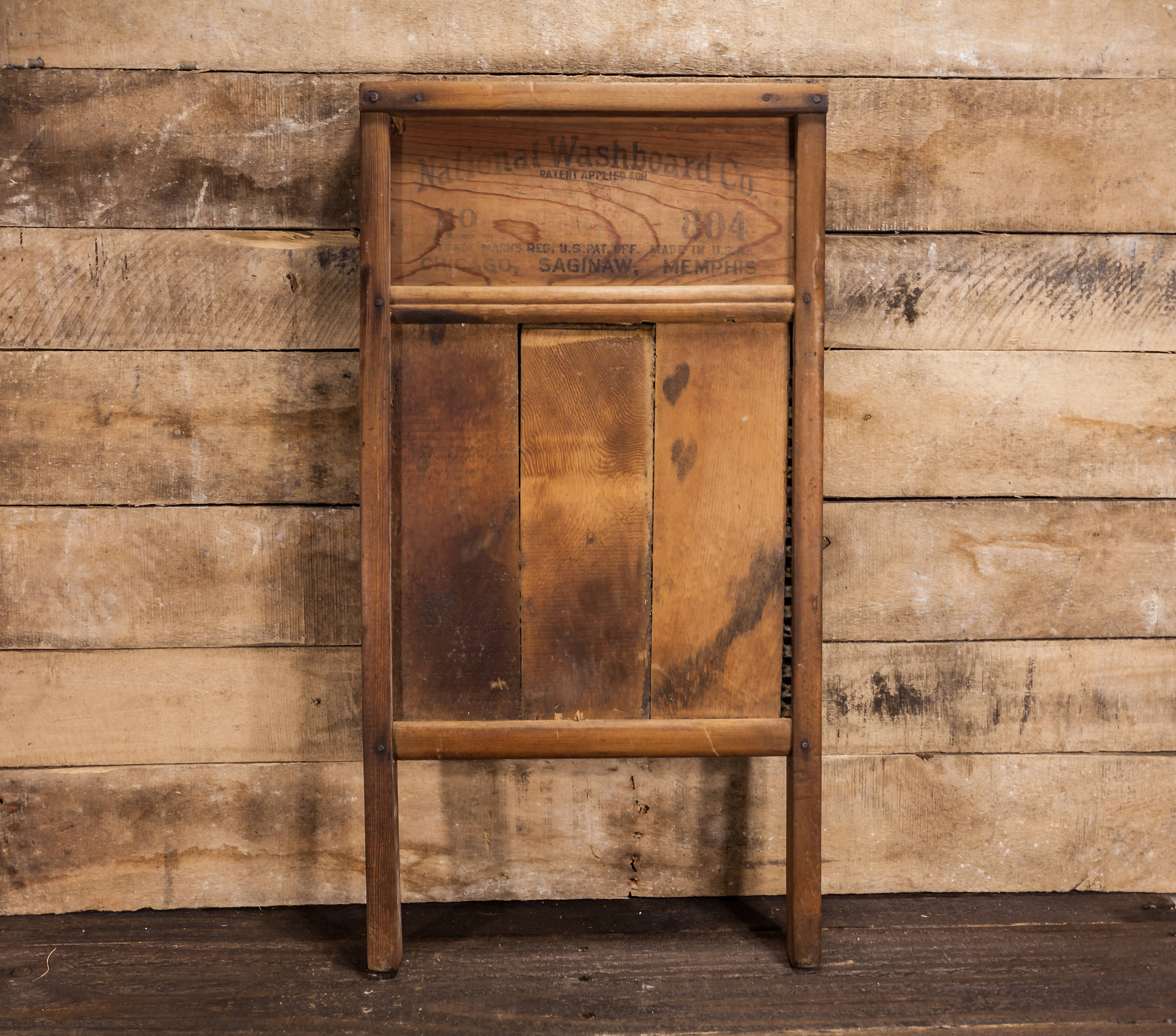 Vintage National Washboard No 804 Brass Wood Metal Farmhouse Washboard