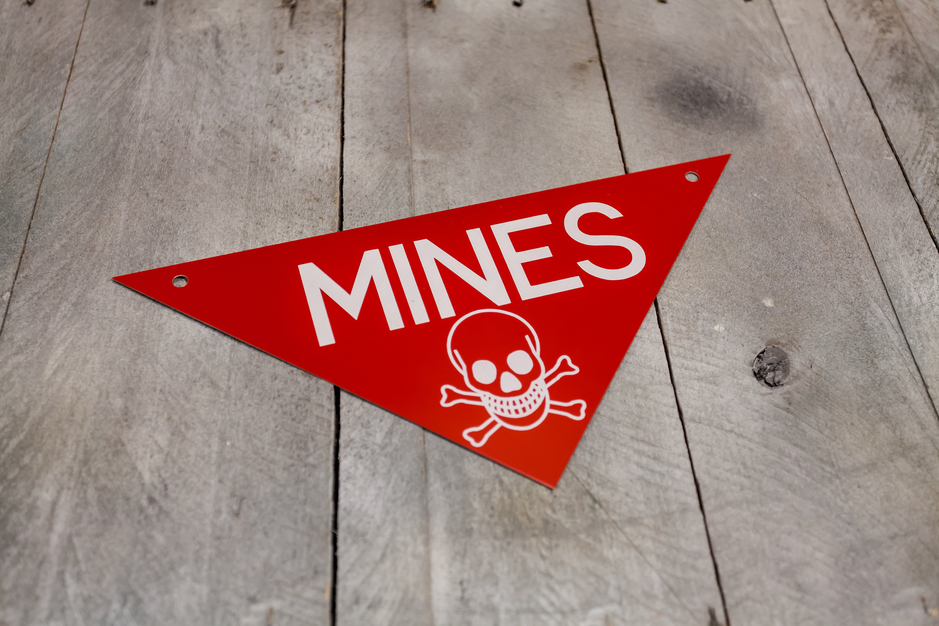 Vintage US Military Mines Sign Land Mine Sign Militaria Red White Skull