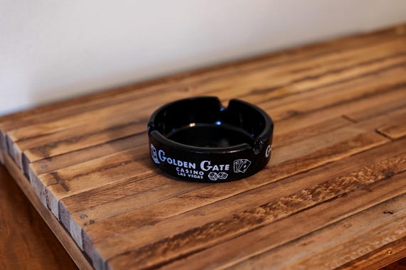 Vintage Golden Gate Casino Ashtray Las Vegas Nevada Gambling Memorabilia Tobacciana Man Cave Bar Decor Cigar Cigarette Black Round Ashtray