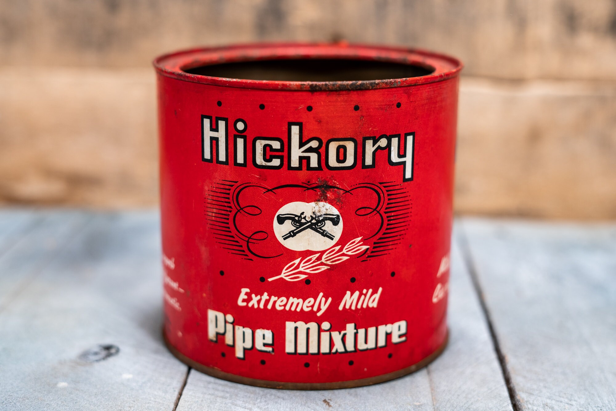 Vintage Hickory Pipe Mixture Tobacco Tin Man Cave Rustic Collectable