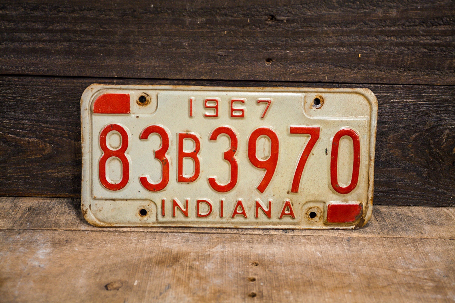 Vintage 1967 Indiana License Plate Metal Rustic Distressed Wall Hanger