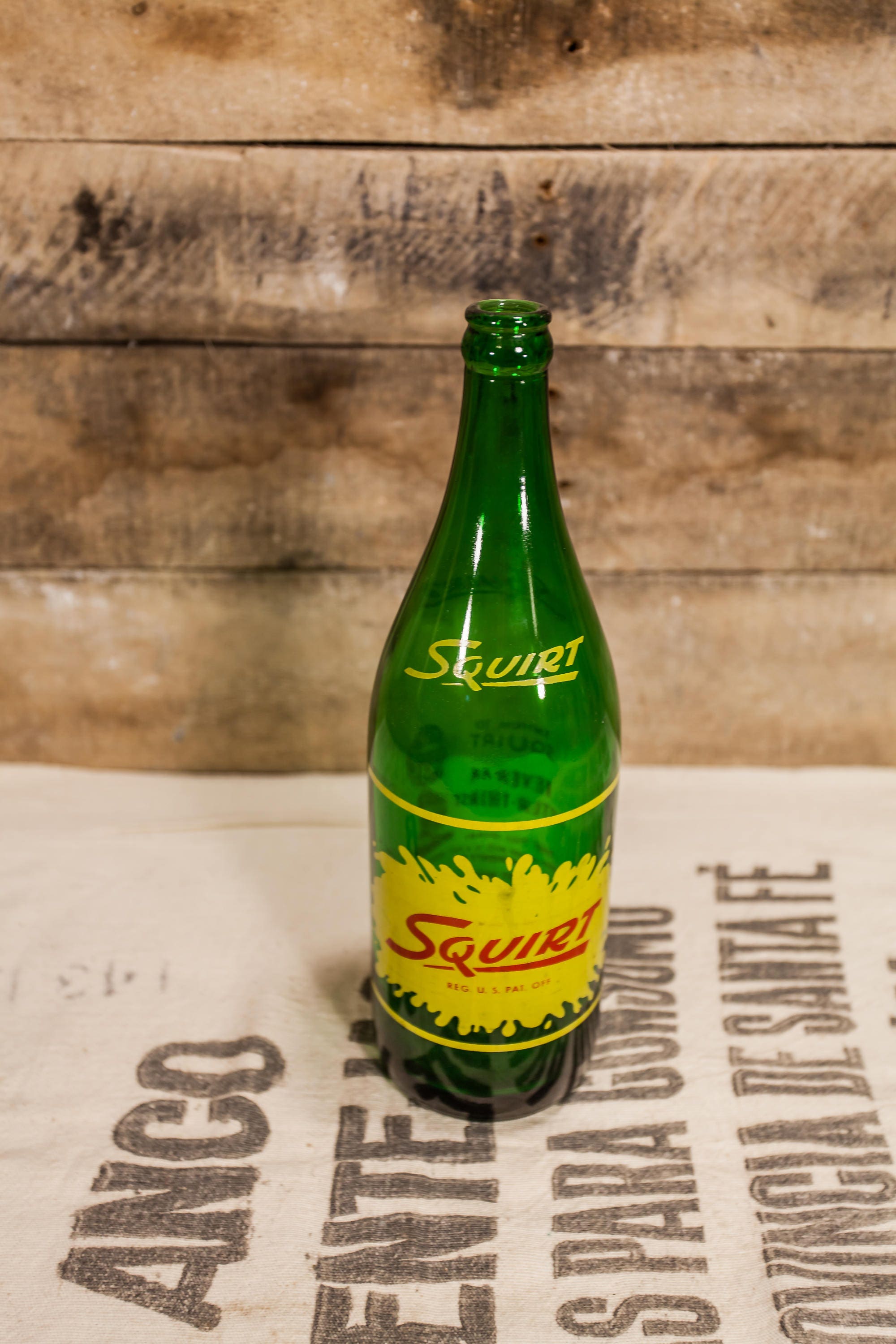 Vintage Squirt 1 Quart Soda Pop Glass Bottle Green Yellow 