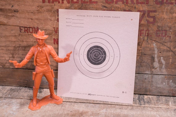 Vintage Slow Fire Pistol Target 25 ft Target Advertising Hunting Man Cave Cabin Decor Set of 5