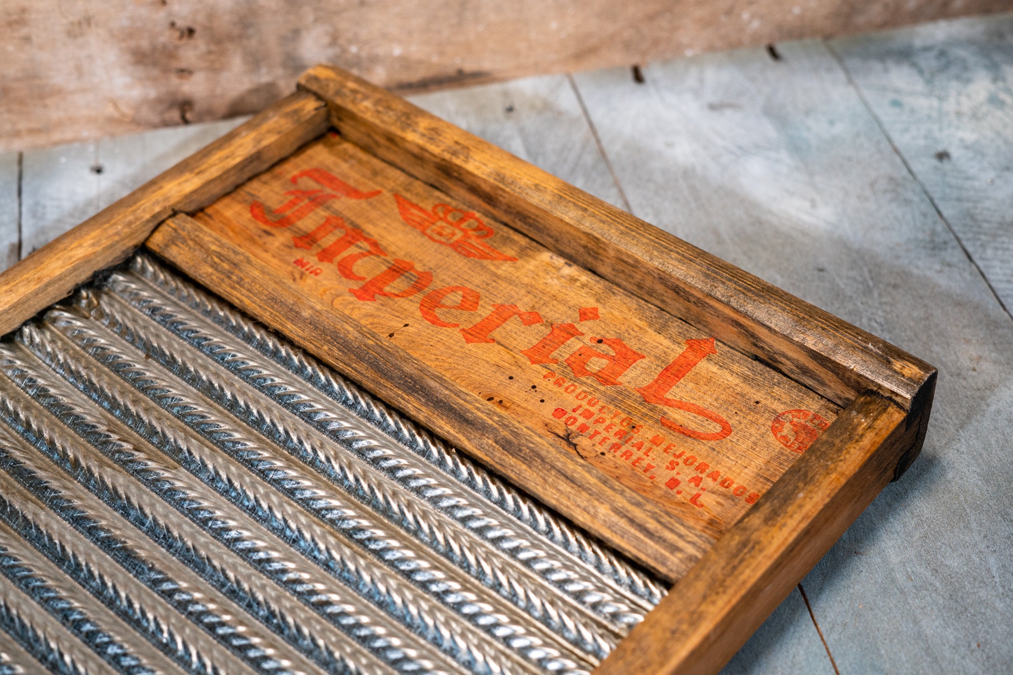 Vintage Imperial Washboard Wood Metal Farmhouse Washboard Advertising Country Laundry Decor