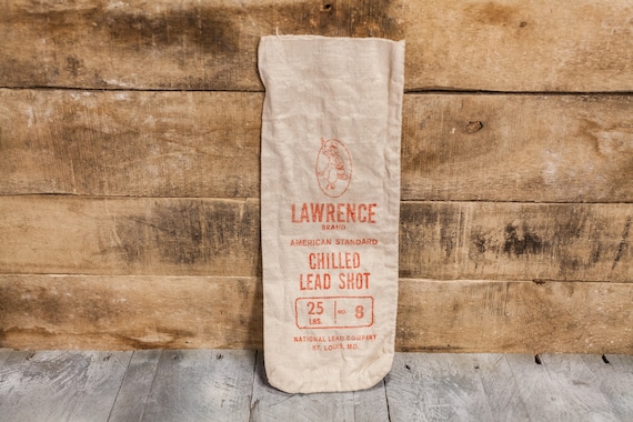 Vintage Lawrence Brand Chilled Lead Shot Canvas Bag 25lbs Hunting Decor Man Cave Rustic Bag Red Hunting Camp Cabin