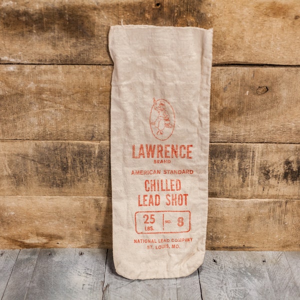 Vintage Lawrence Brand Chilled Lead Shot Canvas Bag 25lbs Hunting Decor Man Cave Rustic Bag Red Hunting Camp Cabin