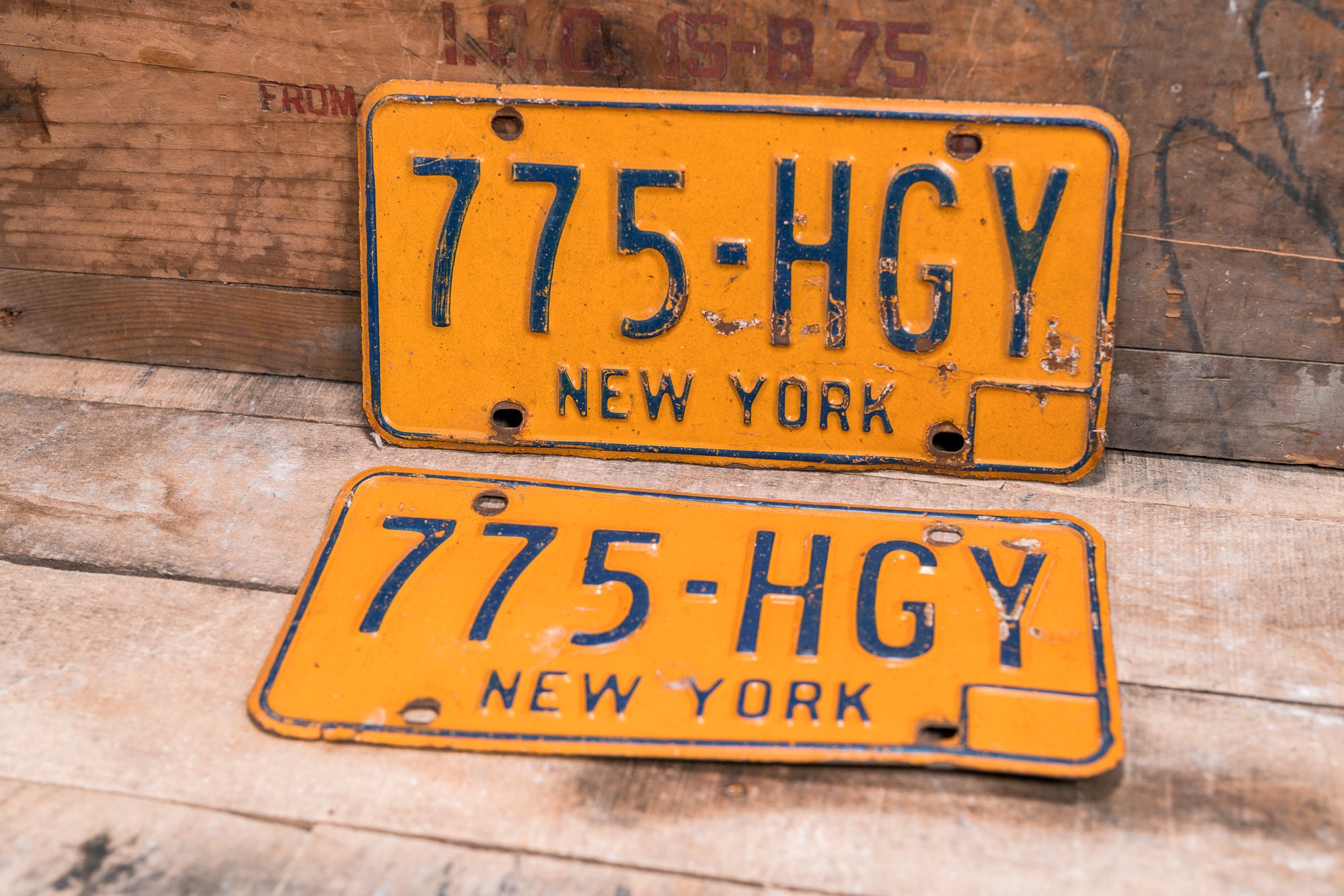 Vintage Matching New York License Plate Set Metal Rustic Distressed