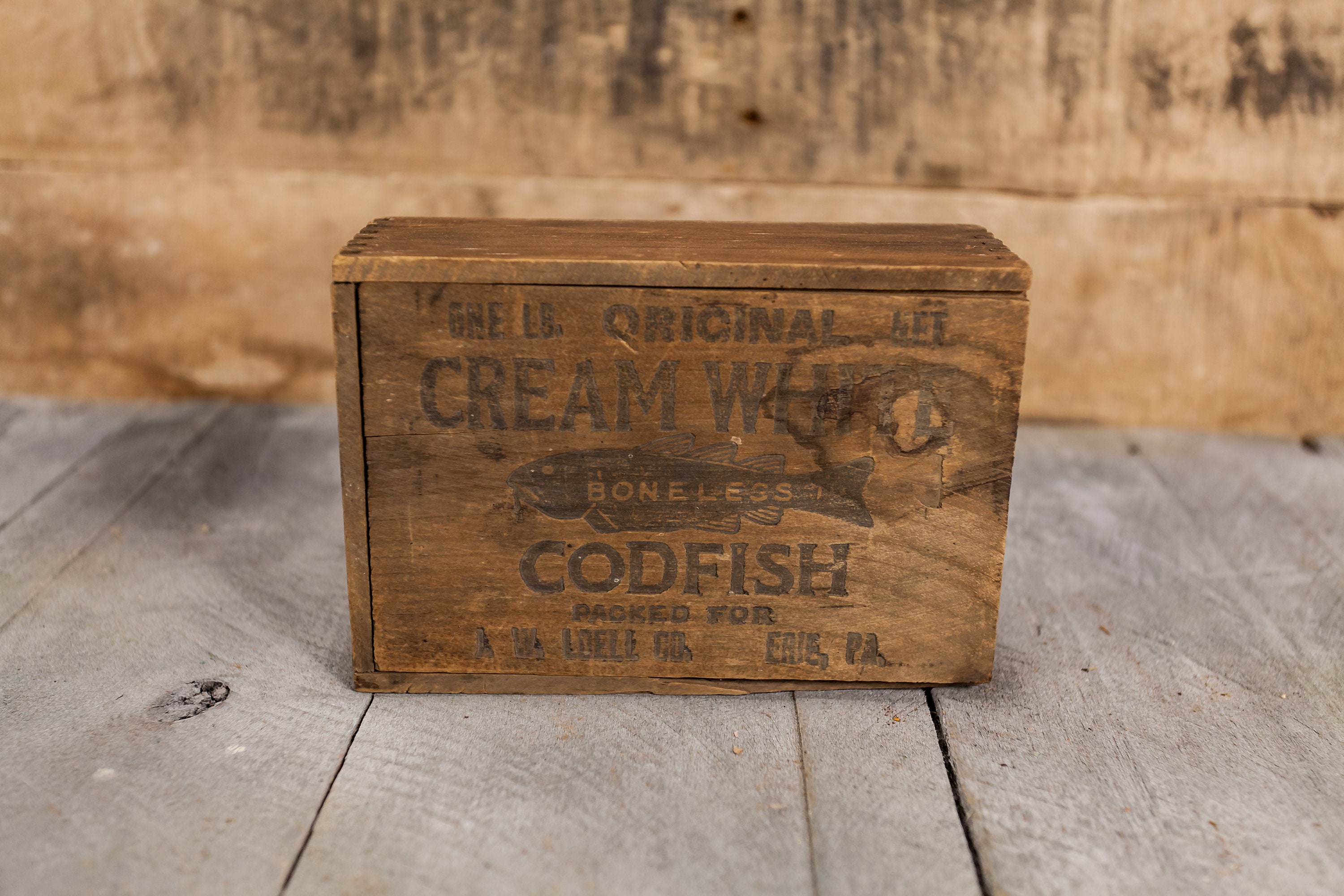 Vintage A W Loele Co Codfish Wooden Cod Box Advertising Box