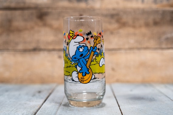 Vintage 1983 Harmony Smurf Drinking Glass Collectable Glass Smurfs Decor Advertising Glass Peyer Wallace Berrie & Co