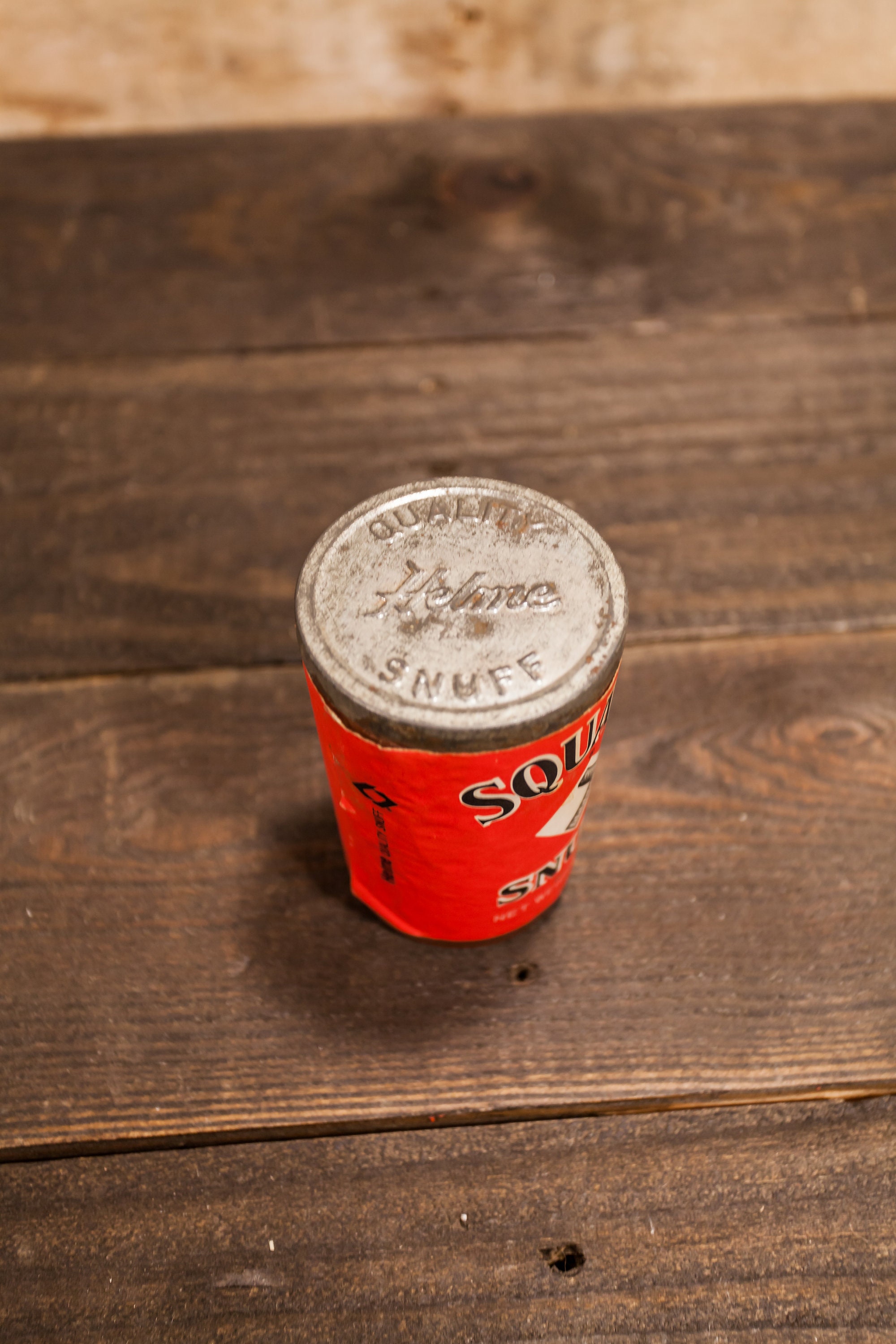 Vintage Helme Square Snuff Glass Jar Paper Label Quality Snuff Red