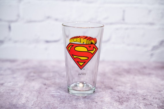 Vintage Superman DC Comics Collectable Glass Superman Drinking Man Cave Bar Comic Decor