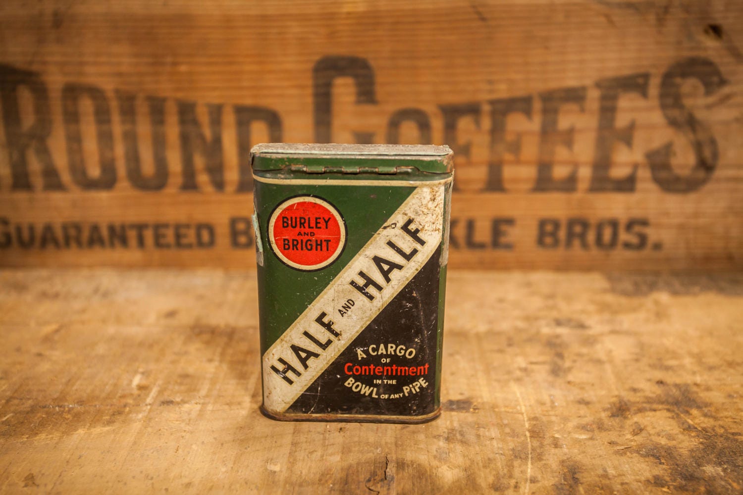 Vintage Burley and Bright Half & Half Pipe Tobacco Tin Green White