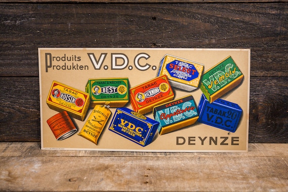 Vintage V.D.C. Deynze Tobacco Store Display Sign Store Counter Stand-up Sign Advertising Man Cave Sign