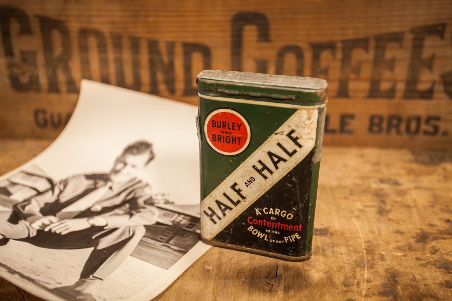 Vintage Burley and Bright Half & Half Pipe Tobacco Tin Green White