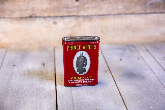 Vintage Prince Albert Tobacco Tin White Red Man Cave Decor Cigarette Pipe Advertising