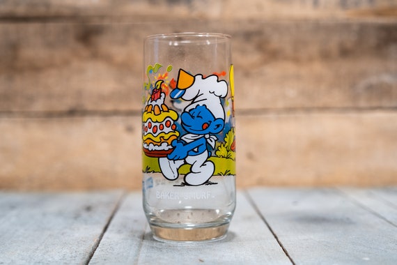 Vintage 1983 Baker Smurf Drinking Glass Collectable Glass Smurfs Decor Advertising Glass Peyer Wallace Berrie & Co