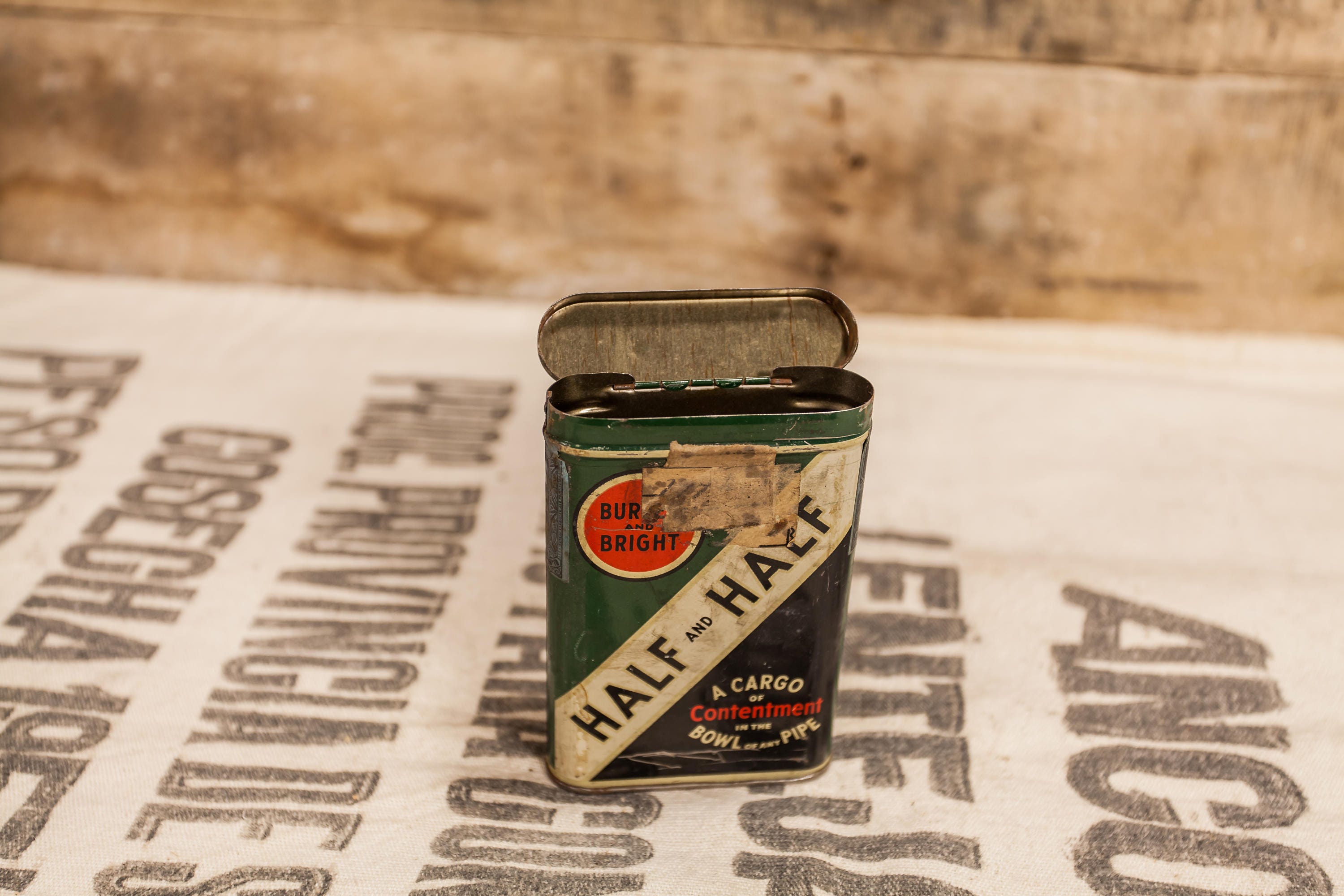 Vintage Burley and Bright Half & Half Pipe Tobacco Tin Green White