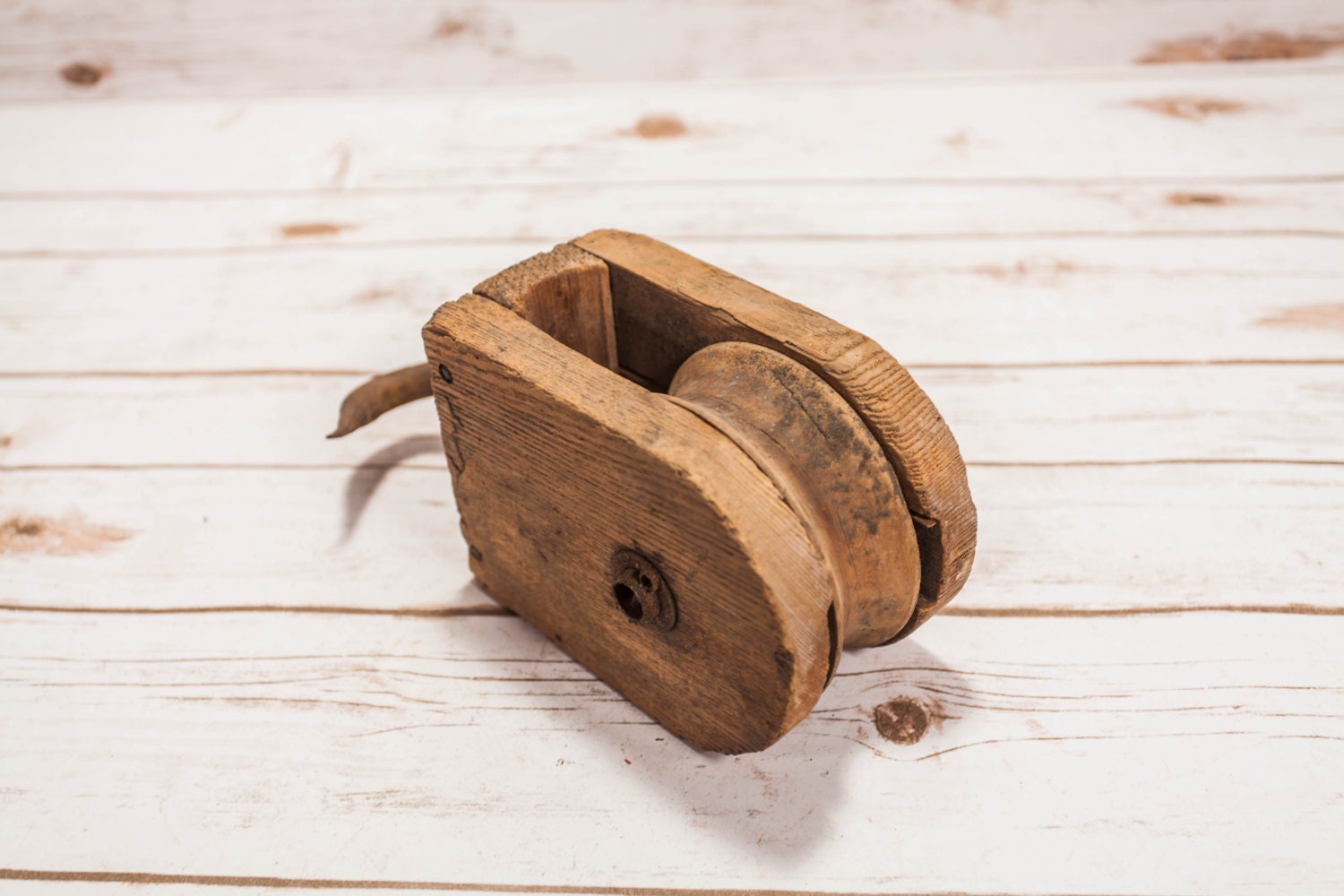 Vintage Wood Block Pulley Barn Pulley Industrial Rustic Hook Farmhouse Decor Primitive Wooden Iron