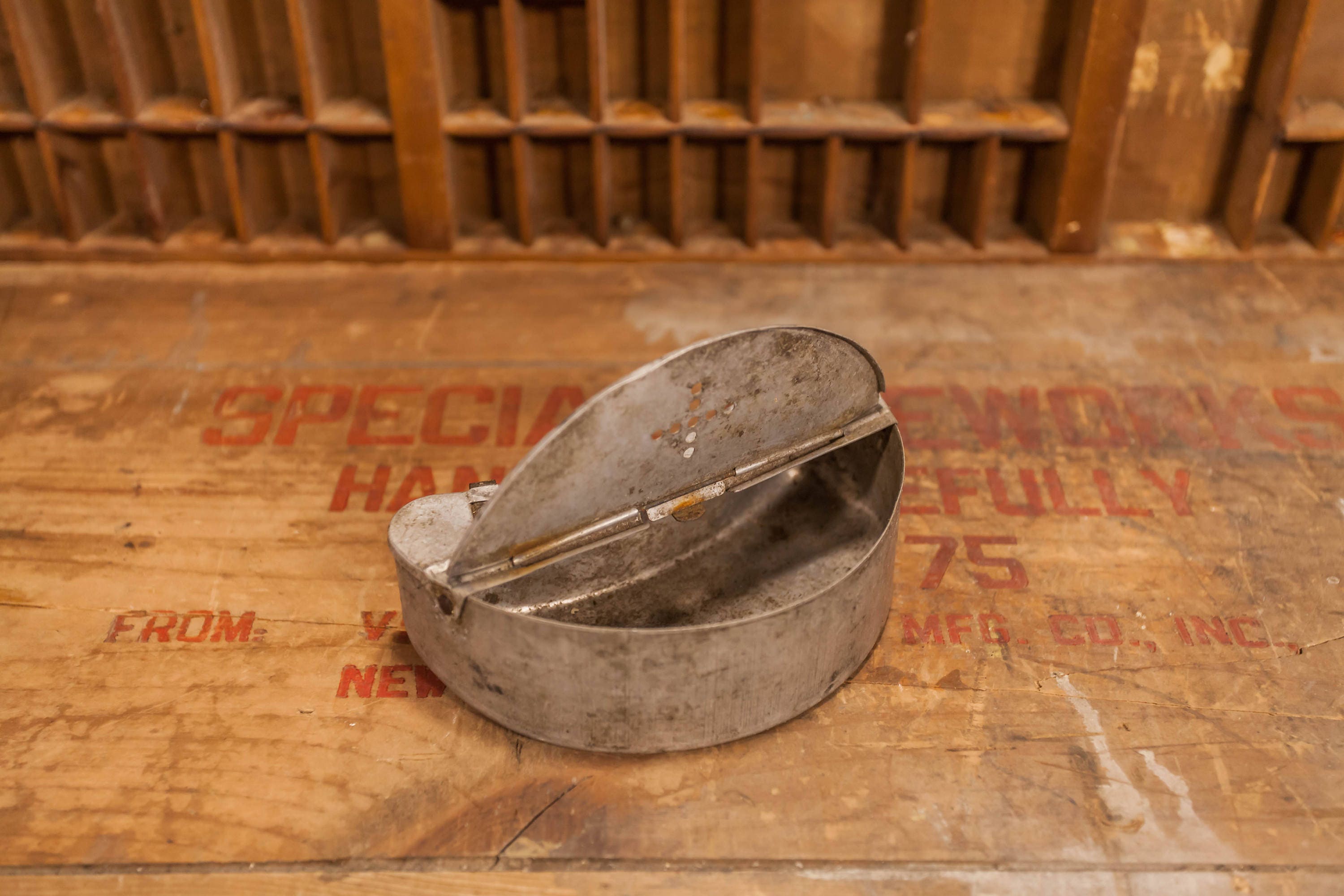 Vintage Fishing Bait Box Metal Tin Carrier Silver Rustic Man Cave Decor