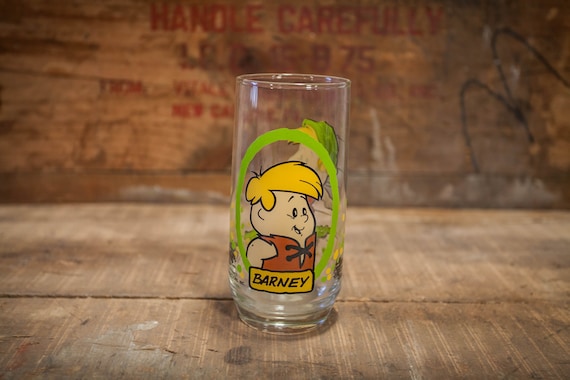 Vintage 1980s The Flintstone Kids Barney Pizza Hut Collectable Glass Hanna Barbera Productions Inc
