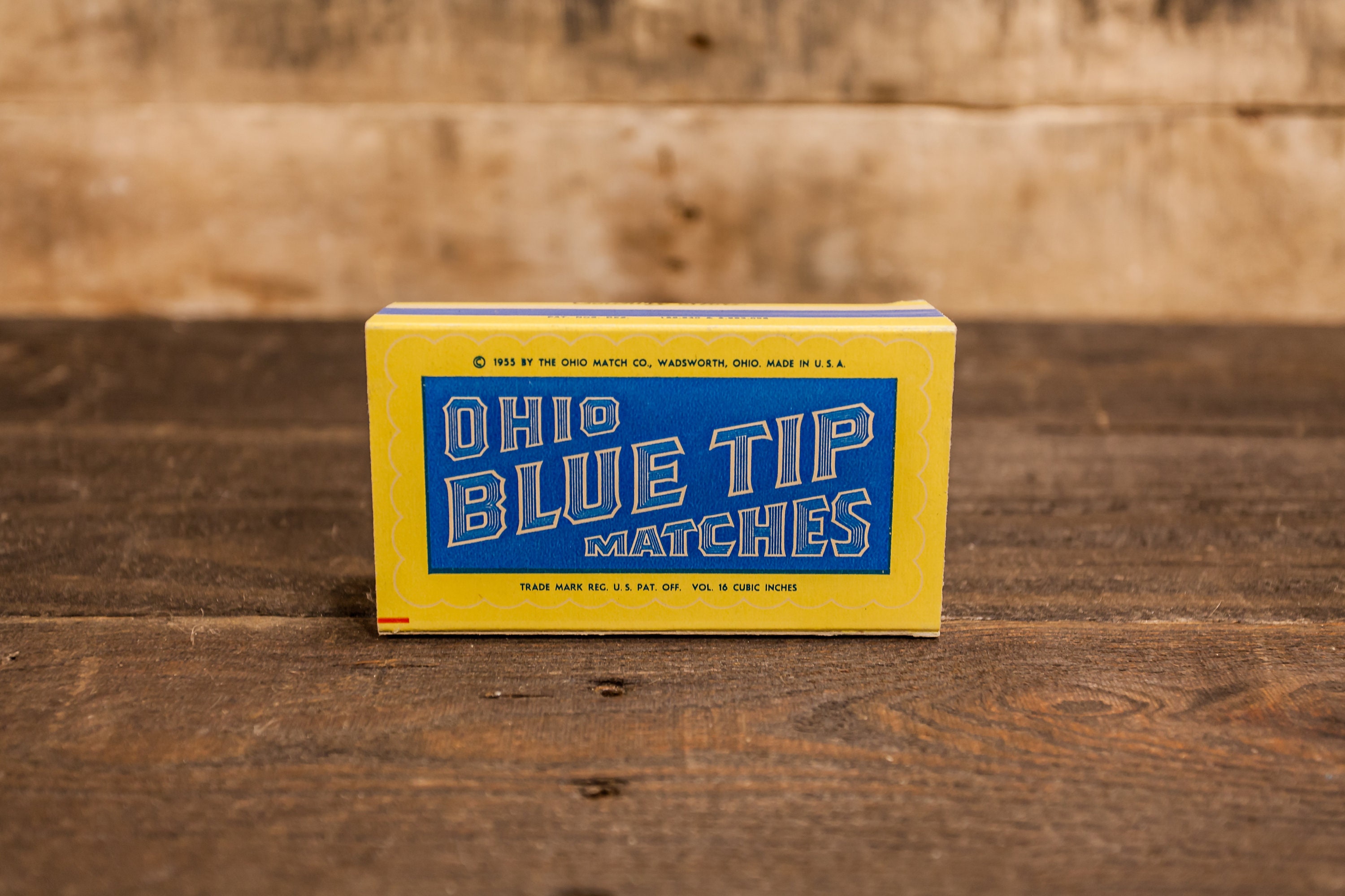 Vintage 1955 Ohio Blue Tip Matches Country Stove Advertising Box Man