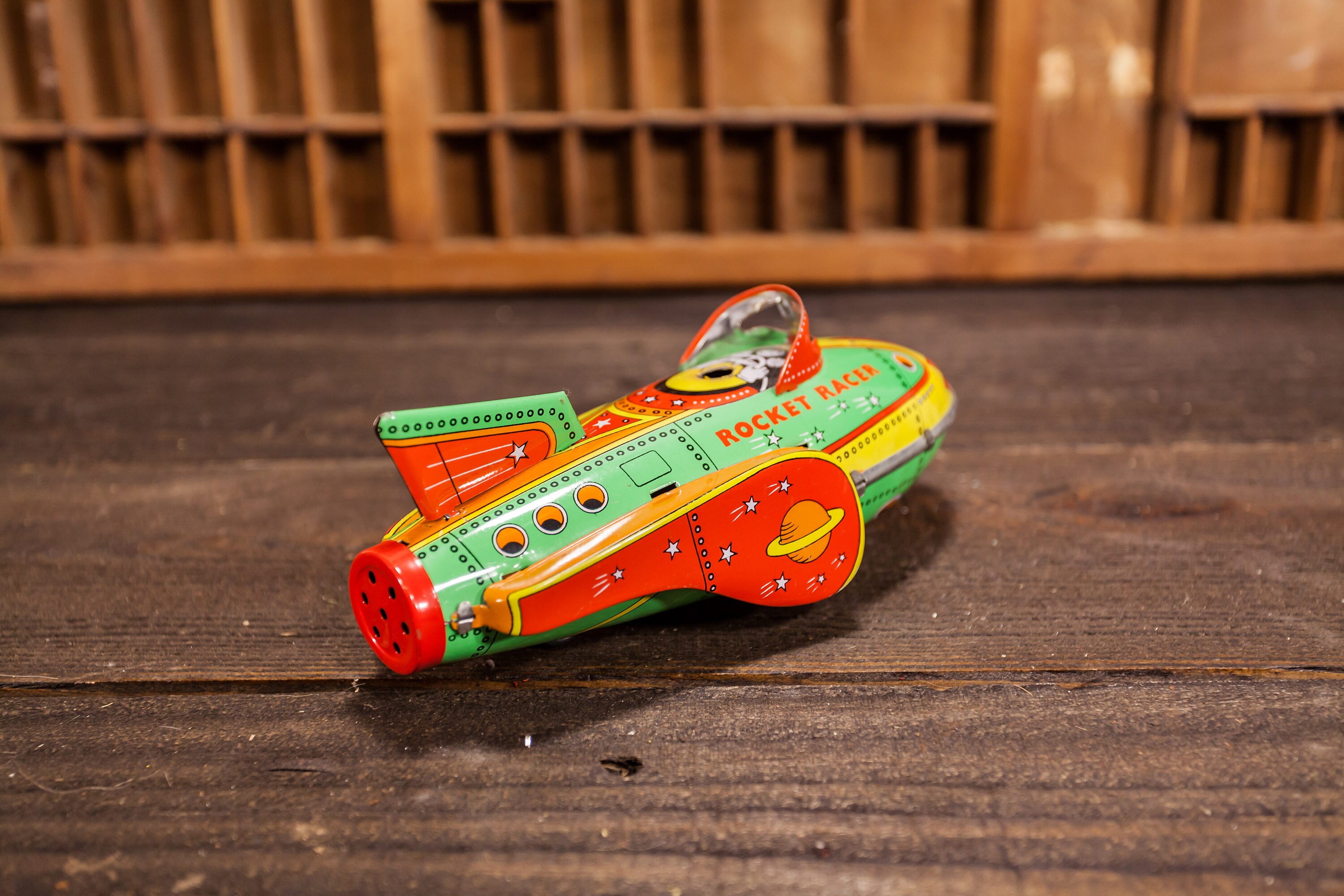 Vintage Rocket Racer Tin Toy Collectible Toy Display Playroom Nursery