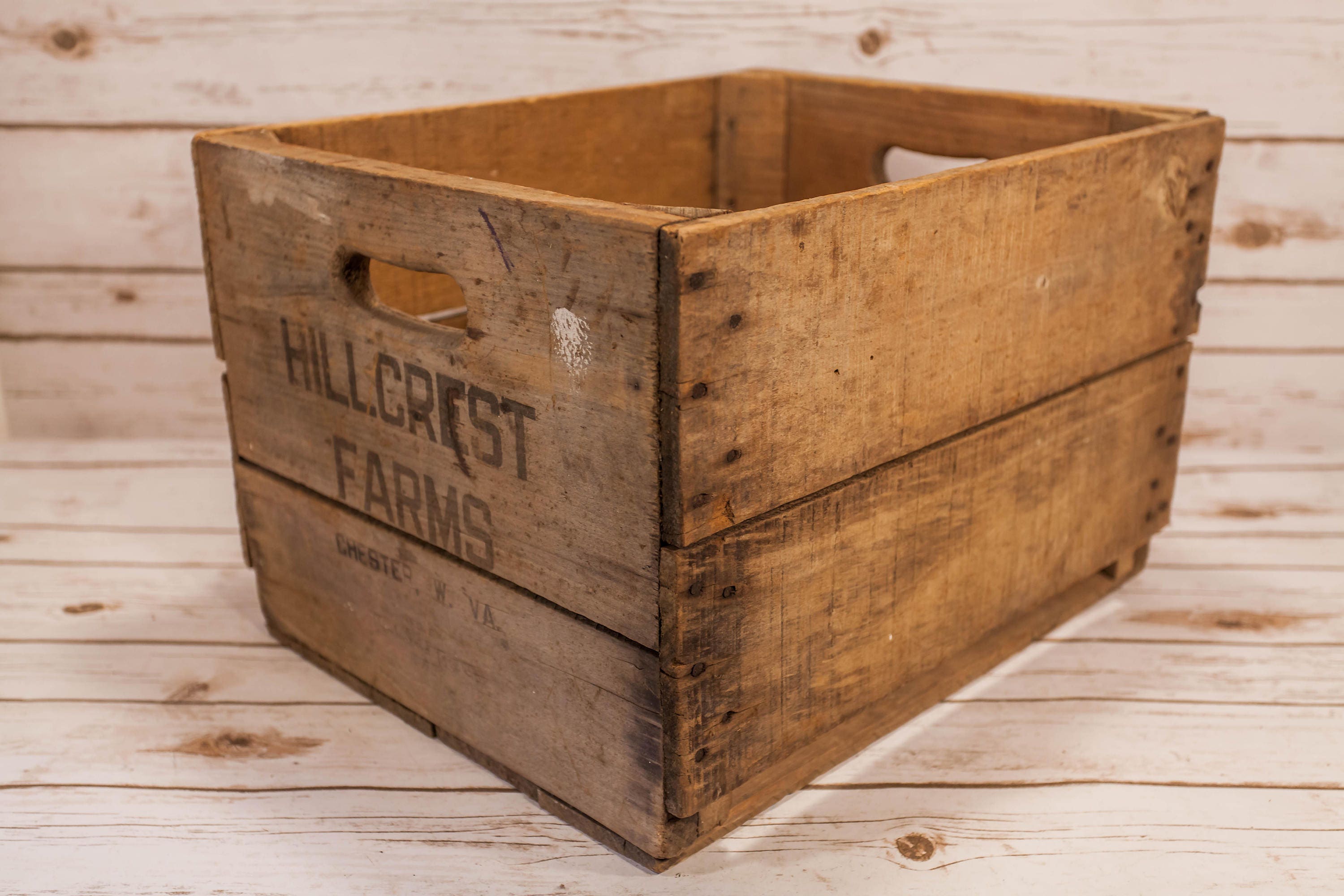 Vintage Hillcrest Farms Wooden Crate Wood Carrier Rustic Home Decor Man