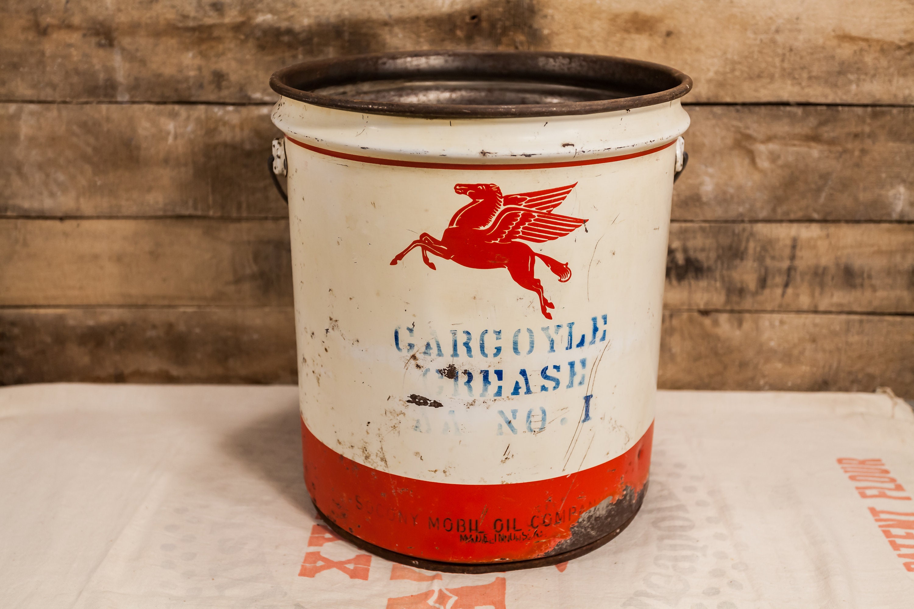 Vintage Gargoyle Grease Can Socony Mobil Oil Company Pegasus Logo Metal Garage Shop Gas Station Advertising Man Cave Garage Oil
